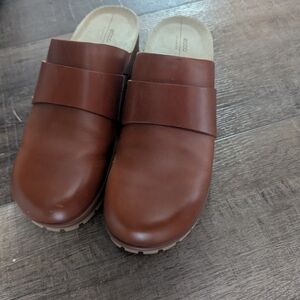 Ecco Men's Brown Leather Slide Clogs